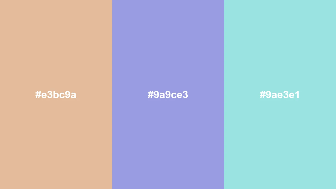 Split-complementary colors for nude: #E3BC9A, #9A9CE3 and #9AE3E1